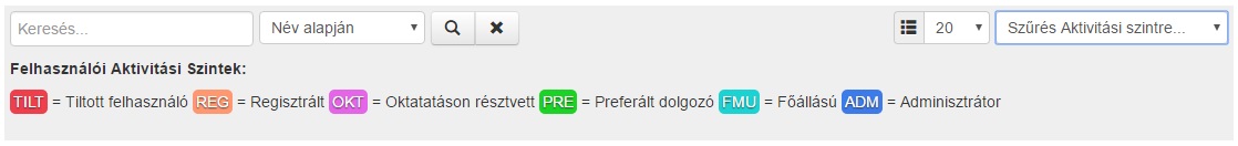 kereső és szűrő panel