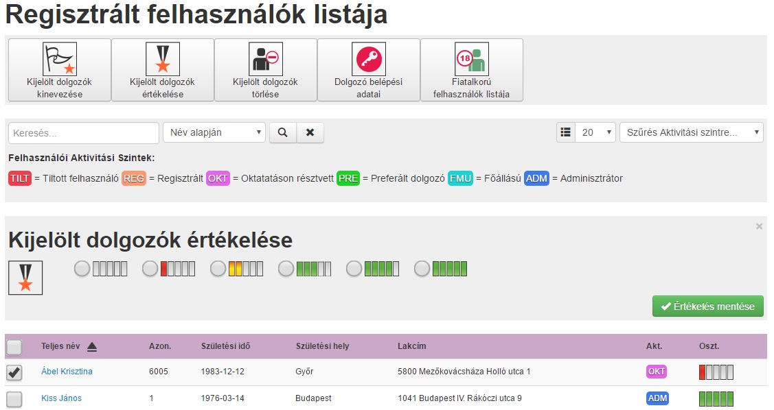 kijelölt dolgozók kinevezése