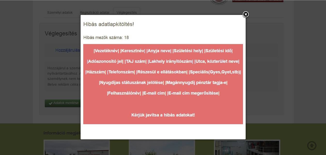 hibásan elküldött adatlap