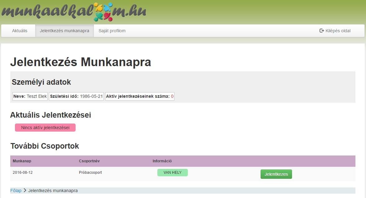 jelentkezés munkanapra